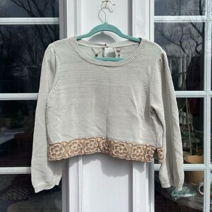 Anthropologie Knitted and Knotted Cropped Floral Hem Sweater NWT